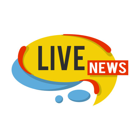 News label flat icon. Live news titles vector illustration. Newsletter, TV headline and typography conceptのイラスト素材
