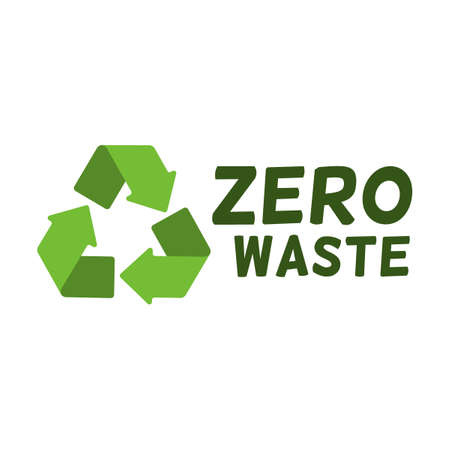 Zero waste labels flat icon. Logo for eco activism vector illustration. Green recycling arrows and leaves. Planet and ecologicalのイラスト素材