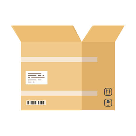 Cardboard box flat icon. Open paper and carton packages isolated vector illustration. Shipping, delivery and storage packagingのイラスト素材