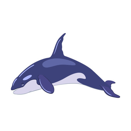 Various marine animals flat icon. Cartoon cute killer whale isolated vector illustration. Sea or...