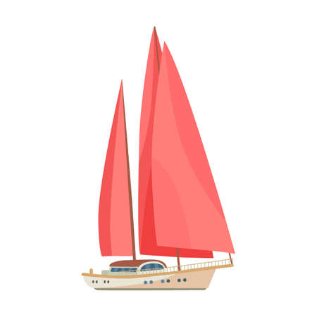 Sea and ocean transport. Sailboat, motorboat, cruise liners. Flat vector illustrations for nautical navigationのイラスト素材