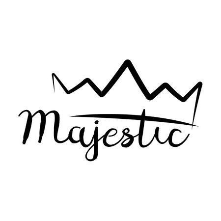 Hand drawn crown. Calligraphic lettering, text Majestic. Can be used for graffiti, typographic templates, greeting cards designのイラスト素材