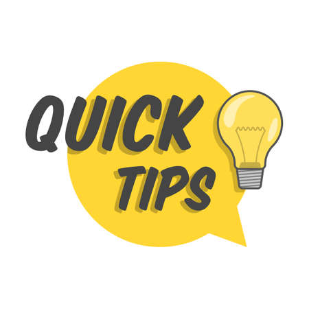 Quick tips solution flat label. Tricks text and helpful advices quick tips vector illustration. Suggestion and reminder infoのイラスト素材