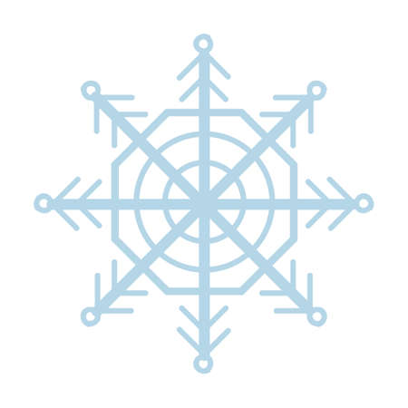 Winter snowflake flat icon. Cartoon rainbow, rain and snow clouds, sun, moon, star, lightening, wind isolated vector illustration. Meteorology and skyのイラスト素材