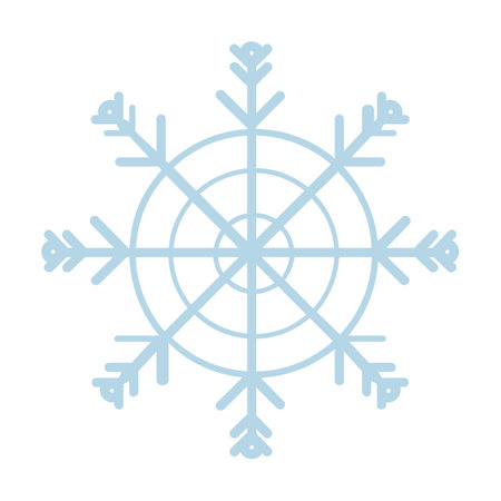 Weather winter snowflake flat icon. Cartoon rainbow, rain and snow clouds, sun, moon, star, lightening, wind isolated vector illustration. Meteorology and skyのイラスト素材