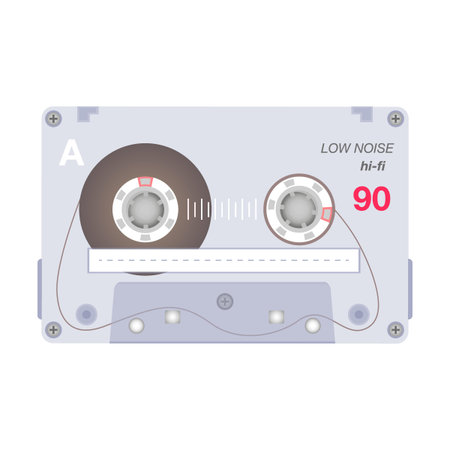 Vintage stereo cassette flat icon. Retro audio tape, old school media equipment isolated vector illustration. Outdated technology and musicのイラスト素材