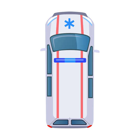 Ambulance car. Top view of colorful car flat icon. Roofs of different transports, trucks and vehicles vector illustration collection. Public and private transportのイラスト素材