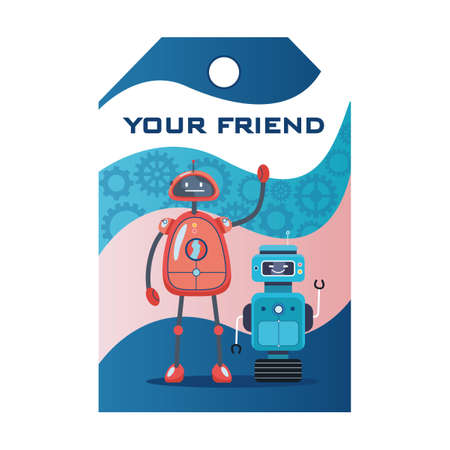 Robots tag. Humanoids, cyborgs, intelligent machines vector illustration with text. Robotics concept for labels, invitation cards, postcards designのイラスト素材