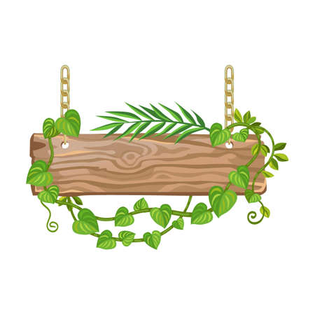 Board flat icon. Colorful game pointers and info labels with tropical lianas and plants isolated vector illustrationのイラスト素材