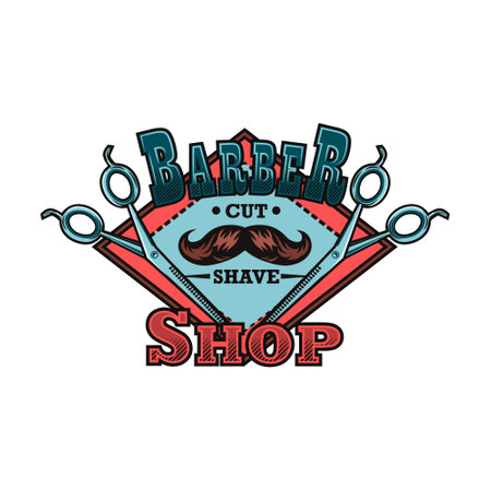Barbershop label. Barber emblem with skulls with beard and trendy male haircut, scissors, brush, text samples. Vector illustrations collection for hairdresser, barber equipment conceptのイラスト素材