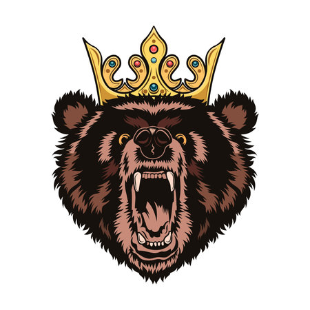 Animal angry characters set. Bear in riyal monarch crown, bulldog in gangster cap with open jaws. Vintage vector illustrations isolated on white backgroundのイラスト素材