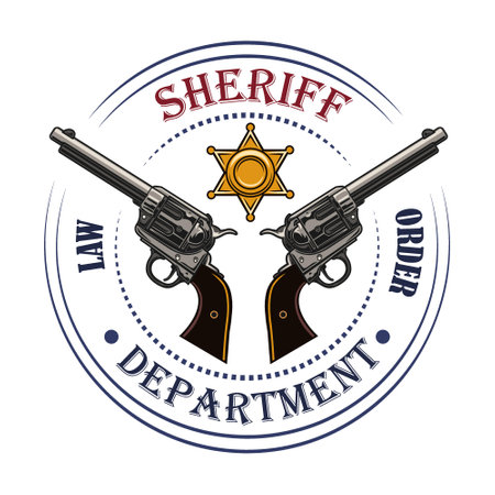 Wild west sign. Colorful saloon or rodeo emblems and label with cowboy guns and boots vector illustration. Wanted placardのイラスト素材