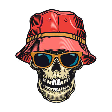 Vintage Hawaii club colored element. Sign of surfing skull isolated on black background vector illustrationのイラスト素材