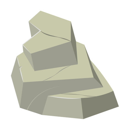 Stack of flat rocks. Heaps of natural stones of different sizes, rocky pyramids and steps isolated on whiteのイラスト素材