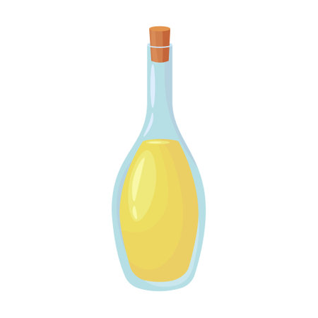 Colorful olive bottle flat for web design. Cartoon olive tree, oil and branches with olives isolated vector illustration. Plants and nutrition conceptのイラスト素材