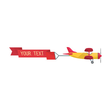 Creative plane flying with advertising banner flat illustration. Cartoon aircraft, airplane and biplane with ribbon isolated vector illustrationのイラスト素材