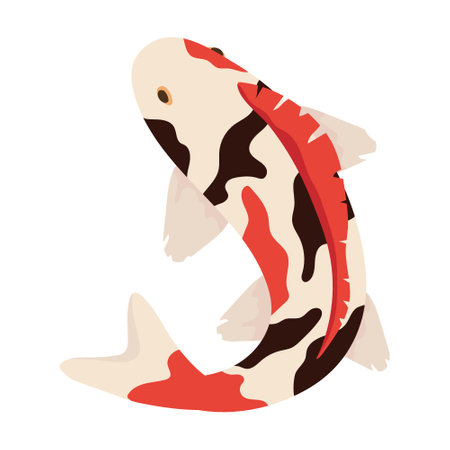 Cartoon koi carp vector illustration. Red oriental fishes swimming in water isolated on blue background. Traditional japanese, chinese botanical gardenのイラスト素材