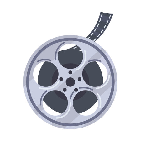 Cinema element. Montage tape, video camera. Vector illustration for cinema theater, film industry, show, movie making conceptのイラスト素材