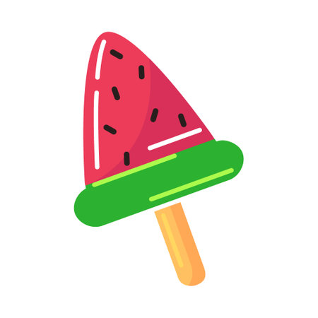 Summer ice cream sticker. Beach party element, ice cream, rubber ring, watermelon, tropical cocktail. Vector illustration for swimming pool activities, holiday, leisure, travel conceptのイラスト素材