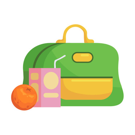 Lunch box for children vector illustration. Lunchbox with healthy food in backpacks for kids on white background. Lunch time in school, food boxes, picnic conceptのイラスト素材