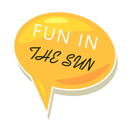 Fun in sun sticker. Beach party element, ice cream, rubber ring, watermelon, tropical cocktail. Vector illustration for swimming pool activities, holiday, leisure, travel conceptのイラスト素材