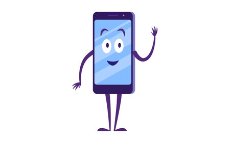 Cartoon mobile phone character flat vector illustration. Smartphone gadget with arms, legs and different emotions on display. Communication, modern technologyのイラスト素材