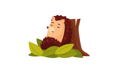 Hedgehog characters vector illustration. Wild animal sleeping isolated on white background. Wildlife, animal, nature, mascot conceptのイラスト素材
