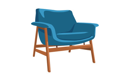 Modern blue armachair with wooden elements. Vector illustration. Living room element. Home furniture concept. For home interior designのイラスト素材