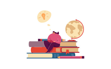 Student learning physics online, watching webinar, taking distance course. Person studying from home. Teacher giving video seminar on internet. For distance education, knowledge conceptのイラスト素材