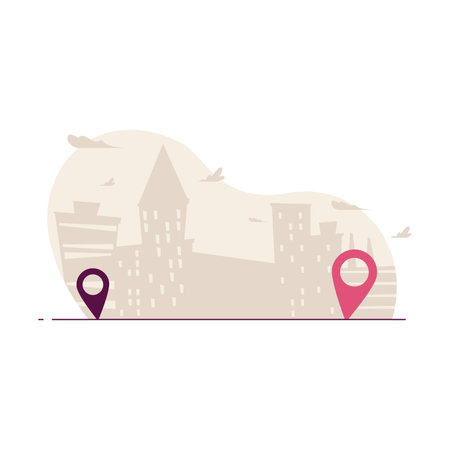 Delivering order in city, map pointers, destination. Vector illustration for shipping service, transport, navigation conceptのイラスト素材