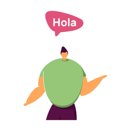 Hispanic man saying hello. Nationality, different cultures and languages. Multilingual greetings in speech bubbles flat vector illustration. International communication concept for banner and designのイラスト素材