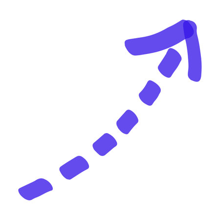 Hand drawn marker dotted arrow. Cartoon vector illustration. Blue permanent arrow. Ink, doodle, texture concept for banner designのイラスト素材