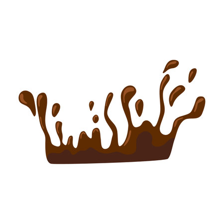 Splash of coffee or hot chocolate vector illustration. Spilled mud, liquid or fluid texture, splatter of brown paint isolated on white background. Texture, food, art conceptのイラスト素材