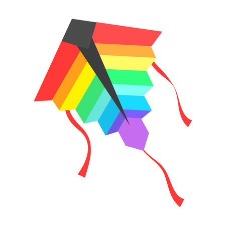 Flying kite with tales, ribbons and ornaments. Toy, wind concept. Flying wind kite. Cartoon vector illustrationのイラスト素材