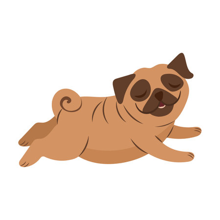 Cartoon dog animal sleeping and dreaming on white background. Cute dog in action and emotion. Happy pet. Funny puppy avatar vector. Cartoon illustrationのイラスト素材