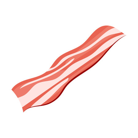 Thin slice of bacon a product for cooking scrambled eggs and a healthy delicious breakfast. Vector isolated on white backgroundのイラスト素材