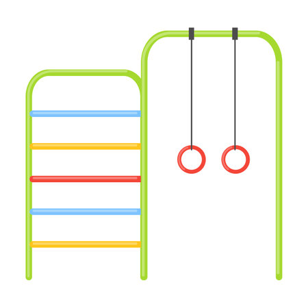 Cartoon ladder with sports rings isolated on white. Playground equipment for kids fun games in amusement park. Vector illustration of kindergarten playgroundのイラスト素材