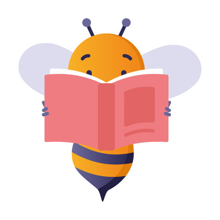 Little smart bee reads a book. Back to school. Vector illustration of smart bee student. Education conceptのイラスト素材