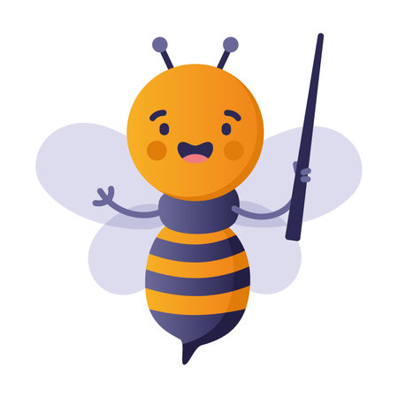 Smart bumblebee teacher with pointer in hand. Back to school. Vector illustration of smart bee student. Education conceptのイラスト素材