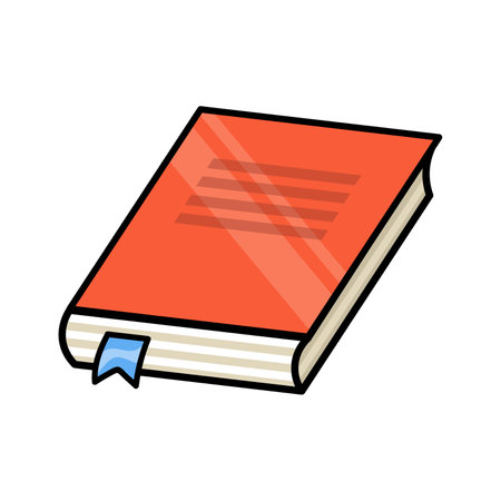 Book or diary with bookmark. School supplier sticker for t shirt design. Flat vector illustration for student learning. Back to school and education conceptのイラスト素材