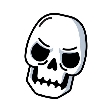 Creative angry aggressive skull, sticker for tattoo design. Cartoon cute dead skeleton head for colorful graffiti and skate sticker isolated vector illustrationのイラスト素材