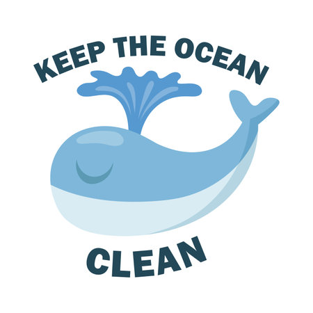 Bright ecology flat sticker. Blue whale calls to save the ocean isolated vector illustration. Nature protection and environment conceptのイラスト素材