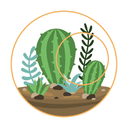 Cactus in terrarium. Florarium cartoon vector illustration. Tropical house plant, decor, botanical interior, gardening conceptのイラスト素材