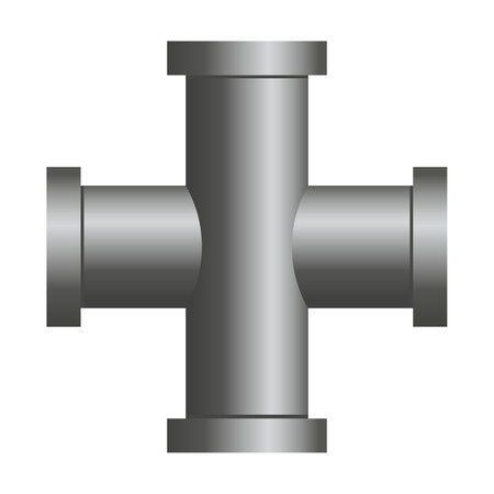 Isolated icons of metal pipeline connection, valves, flanges, drains for water or oil system. Industrial plumbing concept. Steel pipe cartoon vector illustrationのイラスト素材