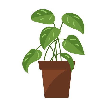 Potted decorative houseplants for interior design. Decoration, gardening, floral vector, isolated on white background. Green plant in pot cartoon vectorのイラスト素材