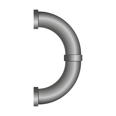 Steel pipe cartoon vector illustration. Isolated icons of metal pipeline connection, valves, flanges, drains for water system. Industrial conceptのイラスト素材