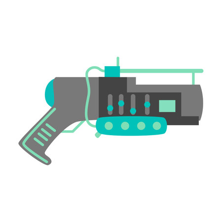 Futuristic gun vector illustration. Toy pistol laser isolated on white background. Entertainment, space, weapons concept for game designのイラスト素材
