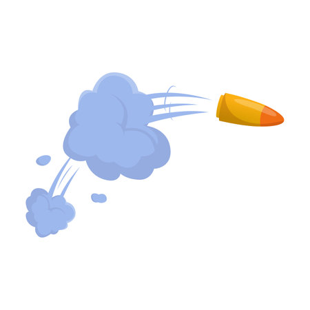 Comic bullet trace cartoon illustration. Gun flash, clouds of smoke on white background. Pop art illustration. Explosion, bang, weapon conceptのイラスト素材