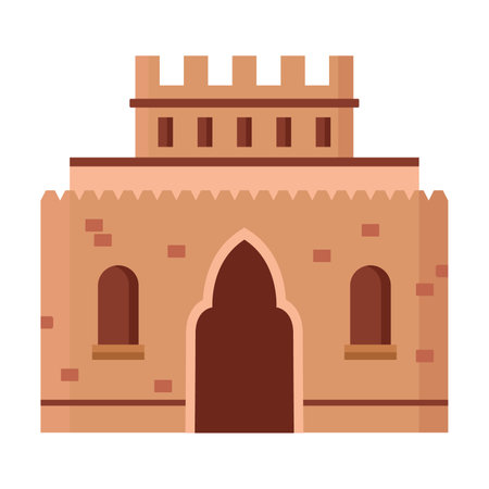 Arabian landscape element vector illustration. Cartoon drawing of old or ancient Islamic or Muslim castle for Arab village or town on white backgroundのイラスト素材