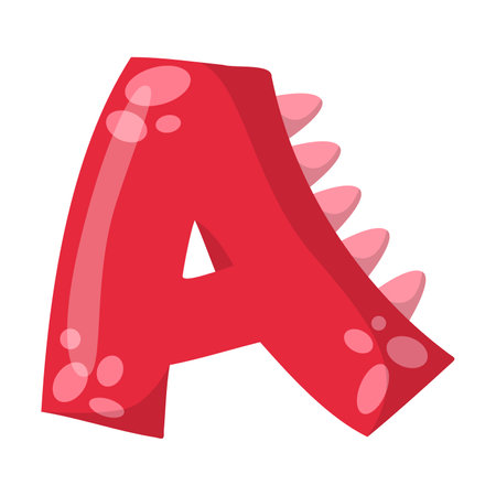 Alphabet letter A in dinosaur font vector illustration. Cute cartoon drawing of English letter and number in dino style for kindergarten or school children. Education conceptのイラスト素材